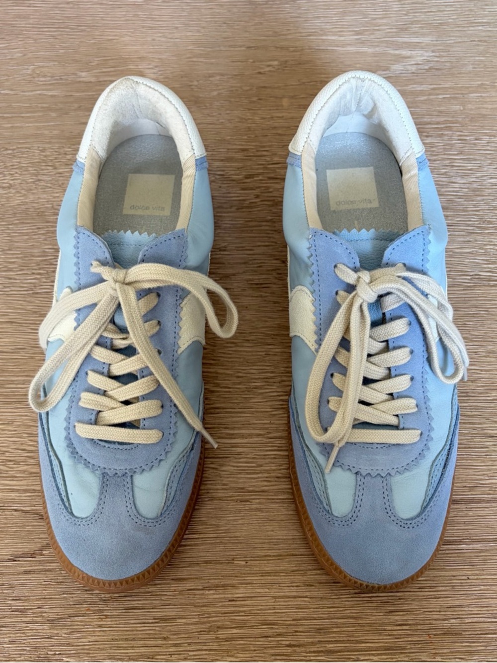 Dolce Vita Light Blue and Cream Retro Lace-Up Sneakers